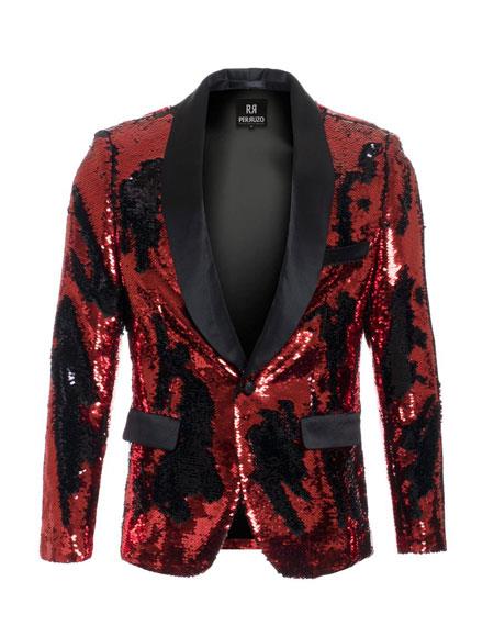  men's Red ~ Black high fashion sequin blazer
