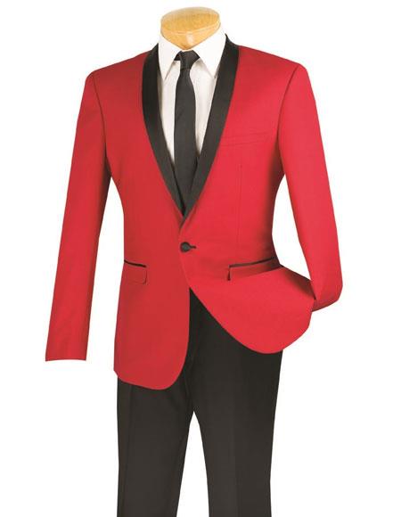 men's One Button red and black lapel 2 toned tuxedo Dinner Jacket 