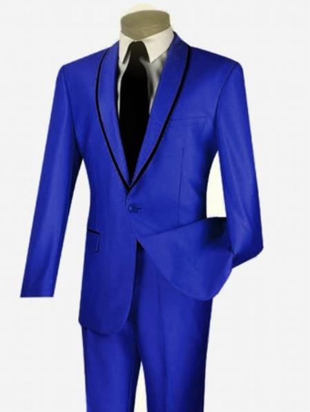  Men's 1 Button Sheened Contrasting Trim Shawl Collar Slim Fit Suit Clearance Sale Online