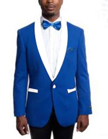  men's 1 Button Slim Fit Royal Blue Suit For Men Perfect  and White Lapel Tuxedo Suit