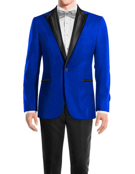 men's Royal Blue One Button Peak Black Lapel Wool 1920s Tuxedo Style