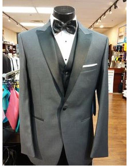  Men's Steel Grey 1 Button Single Breasted Peak Lapel Suit