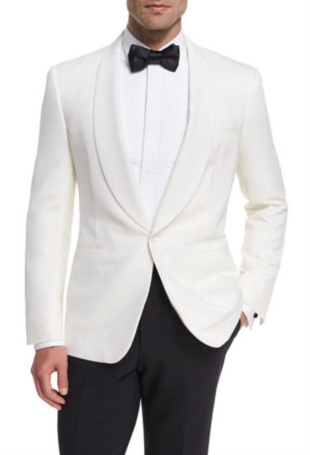  Men's Wool 1 Button Shawl Lapel White Dinner Jacket