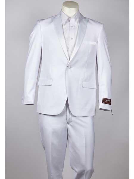  Modern Fit Single Breasted One Button Peak Lapel White Suit