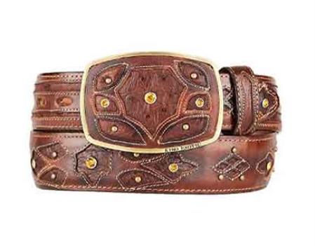  Burnished Original Ostrich Full Quill Skin brown color shade Fashion Western Belt