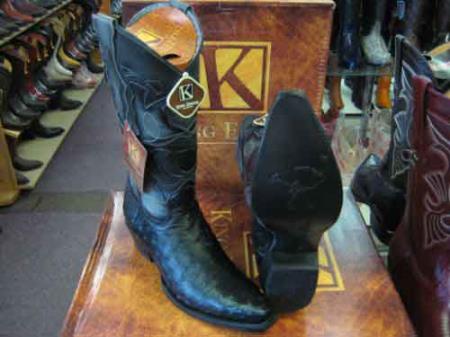 King Exotic Boots Genuine Ostrich Snip Toe Leather Piping Western Cowboy Boot EE+ Black