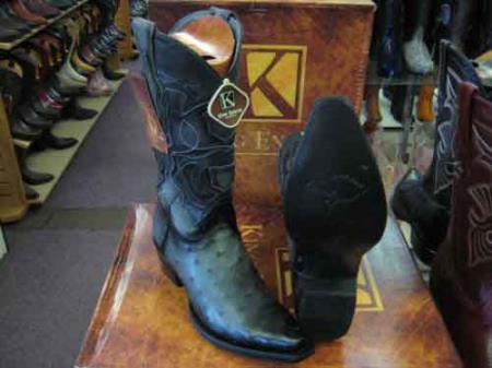 King Exotic Boots Genuine Ostrich Skin Snip Toe Leather Piping Western Cowboy Boot EE+ Gray