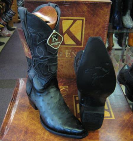 King Exotic Boots Genuine Ostrich Snip Toe Western Cowboy Gray Boot 