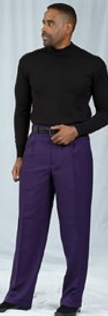  Pacelli Pleated Baggy Fit Dark Purple Dress Pants 1920s 40s Fashion Clothing Look ! 
