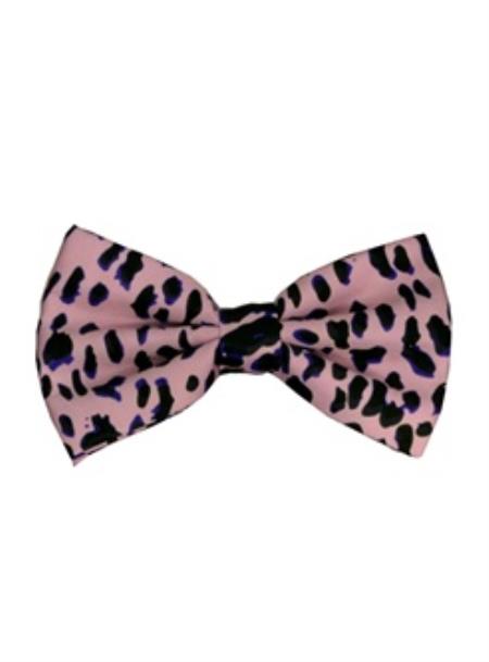  Men's Pink and Black Leopard Printed Classic Design Bowties