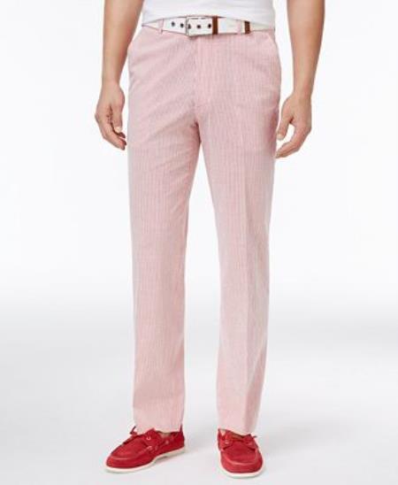 Pre-Order September-30-2021 Mens Slim-Fit Stretch Performance Cheap priced mens Seersucker Suit Sale Red/White Suit Pants