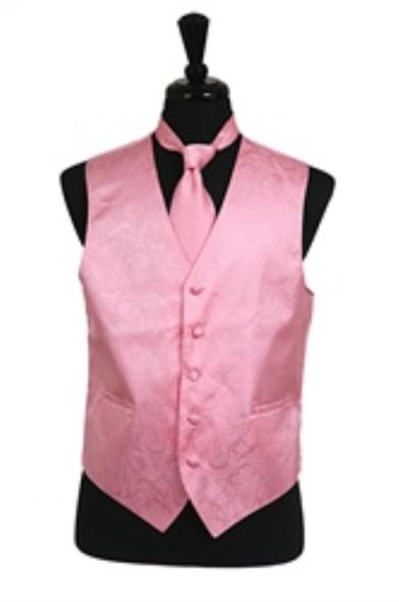 Paisley tone on tone Vest Tie Set Pink 