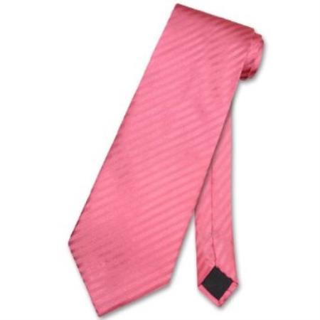 Coral ~ Peach Pink Striped Vertical Stripes Design Neck Tie 
