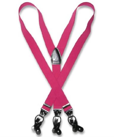 Hot Pink fuchsia ~ hot Pink Suspenders Y Shape Back Elastic Button & Clip Convertible 