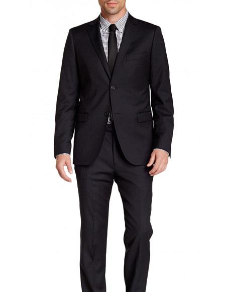  men's Navy Blue 2 Button Pinstriped Wool Slim Fit Suit