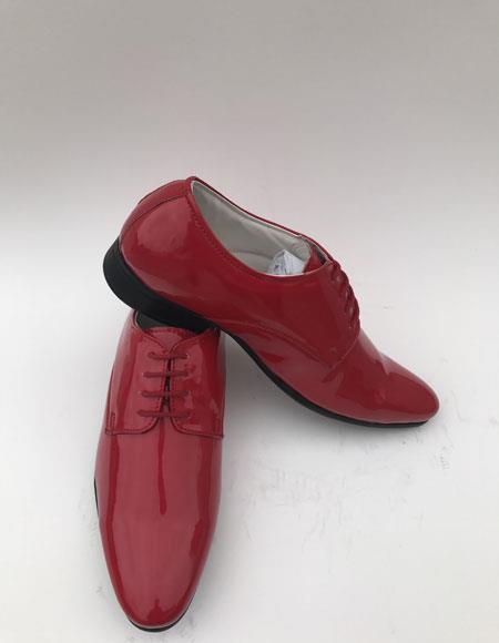  Men's Plain Toe Lace Up Style Red formal Shiny Tuxedo Dress Shoes