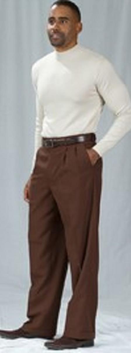  Pacelli Pleated Baggy Fit Brown Dress Pants 1920s 40s Fashion Clothing Look ! 