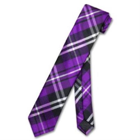 Skinny Purple color shade Liquid Jet Black White 2.5inch Tie 