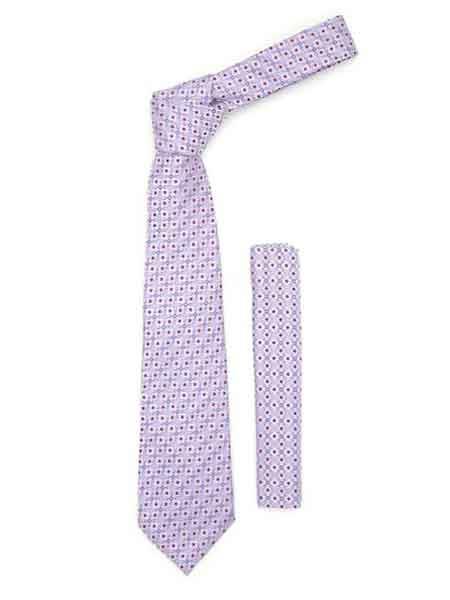  Geometric Lavender Purple color shade Design Fashionable Necktie With Handkerchief Set