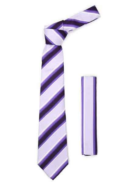  Microfiber Purple color shade Lavender Striped Fashionable NeckTie With Hankie Set