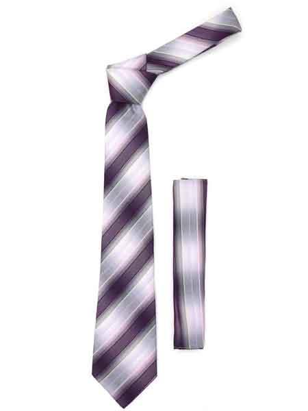  Purple color shade Pink Microfiber Striped Fashionable NeckTie With Hankie Set