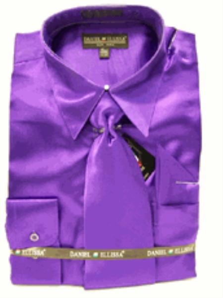 New Purple color shade Satin Dress Shirt Tie Combo Shirts 
