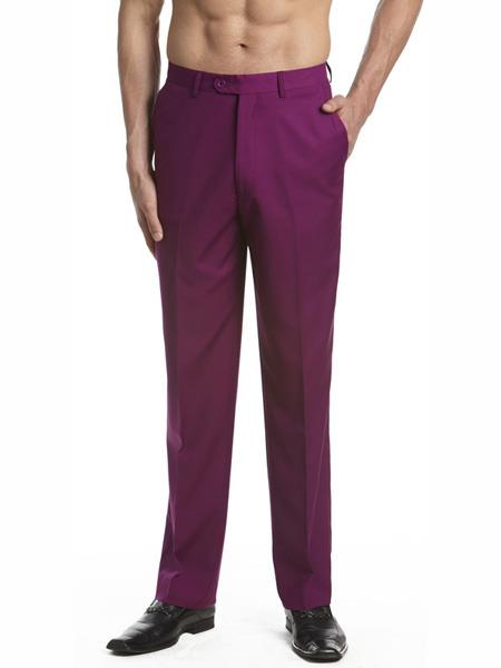  Men's Dress Pants Trousers Flat Front Slacks Purple