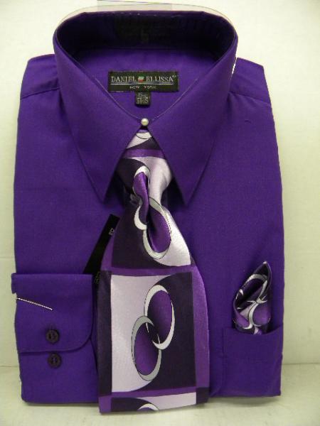 Affordable Clearance Cheap Mens Dress Shirt Sale Online Trendy - Purple color shade Dress Shirt Tie Set 