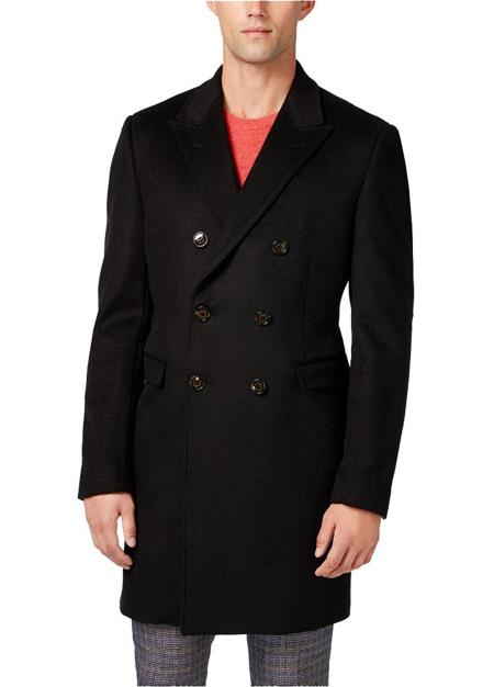 Designer Brand Men's Lawrenceville Topcoat Double-Breasted Wool Blend Solid Overcoat 