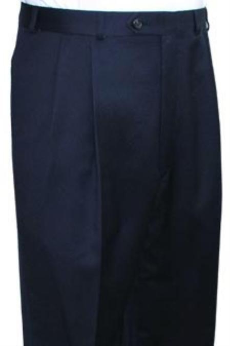 Superior Fabric Quality Dress Slacks / Trousers Navy Pleated Slacks Pre-Cuffed Bottoms Pants Wool