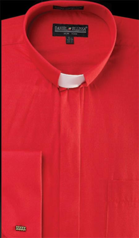 Clergy Shirt Two Tone Long Sleeve French Cuff Tab Collar Black/Fuchsia Stripe 