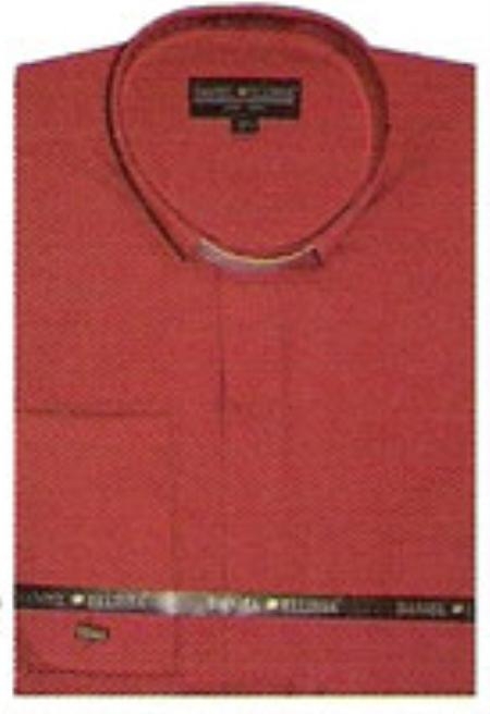 65% Poly Banded Collar dress shirts no collar mandarin Collarless red color shade 