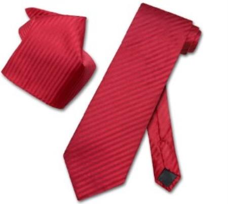 red color shade Striped NeckTie & Handkerchief Matching Neck Tie Set 