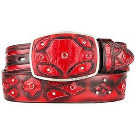 red color shade Original Eel Skin Fashion Western Belt 
