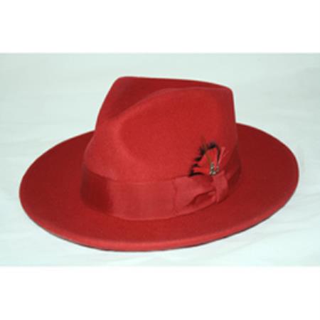 Mens Dress Hat red color shade Fedora suit hat