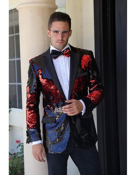 men's fashion paisley print tuxedo Sequin ~ Unique Shiny Fashion Prom ~ Flashy ~ Shark skin Red Blazer Dinner Jacket Perfect For Prom Clothe - Prom Outfits For Guys