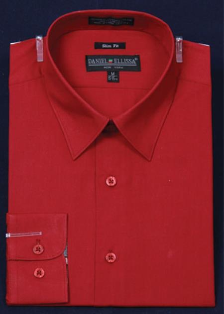Affordable Clearance Cheap Mens Dress Shirt Sale Online Trendy - Slim narrow Style Fit Dress Shirt - red color shade Color 