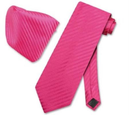 red color shade Violet Striped Necktie & Handkerchief Matching Neck Tie Set 