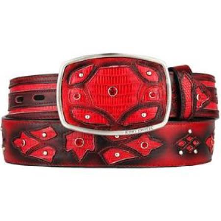 red color shade Original Lizard Teju Skin Fashion Western Belt 