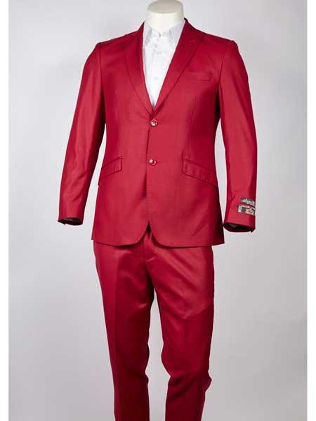  Single Breasted Peak Lapel red color shade Slim narrow Style Fit Two Button Suit