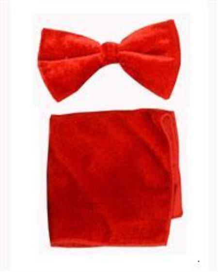 Velvet Bowtie with Hanky red color shade 