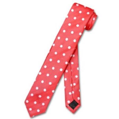 Narrow Necktie Skinny red color shade w/ White Polka Dots 2.5 Tie 