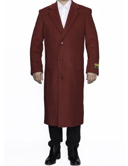 men's Full Length Wool Dress Top Coat / Overcoat in Burgundy Overcoat