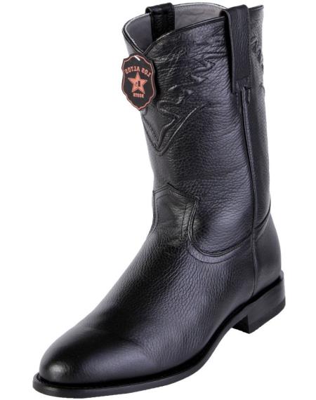  Men's Handcrafted Los Altos Boots Roper Toe Style Genuine Elk Leather Black Boots