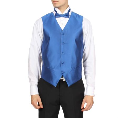 royal blue pastel color Solid 4-Piece Vest Set 