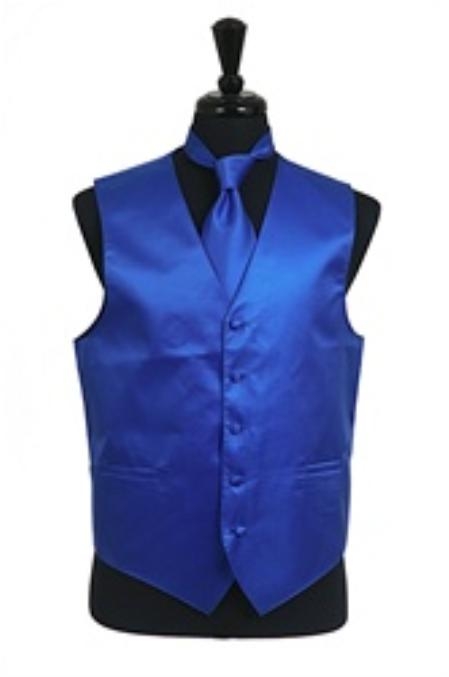 Horizontal Rib Pattern Vest Tie Set royal blue pastel color 