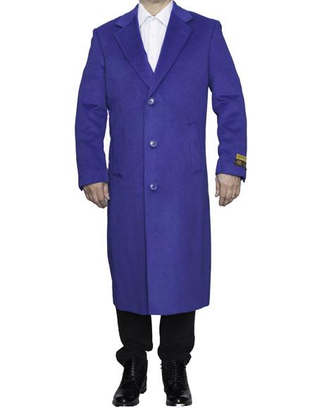  men's Full Length Wool Dress Top Coat / Overcoat in Royal Blue 