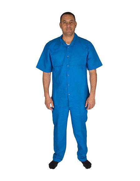  Men's Short Sleeve 2 Piece Walking Set With Long Pants 100% Linen Royal Shirt 