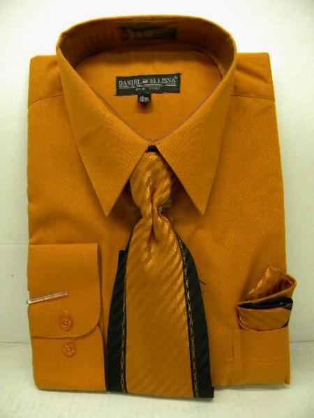Affordable Clearance Cheap Mens Dress Shirt Sale Online Trendy - Rust Dress Shirt Tie Set 