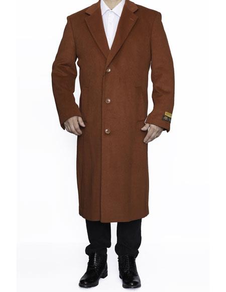 men's Full Length Wool Dress Top Coat / Overcoat in Rust